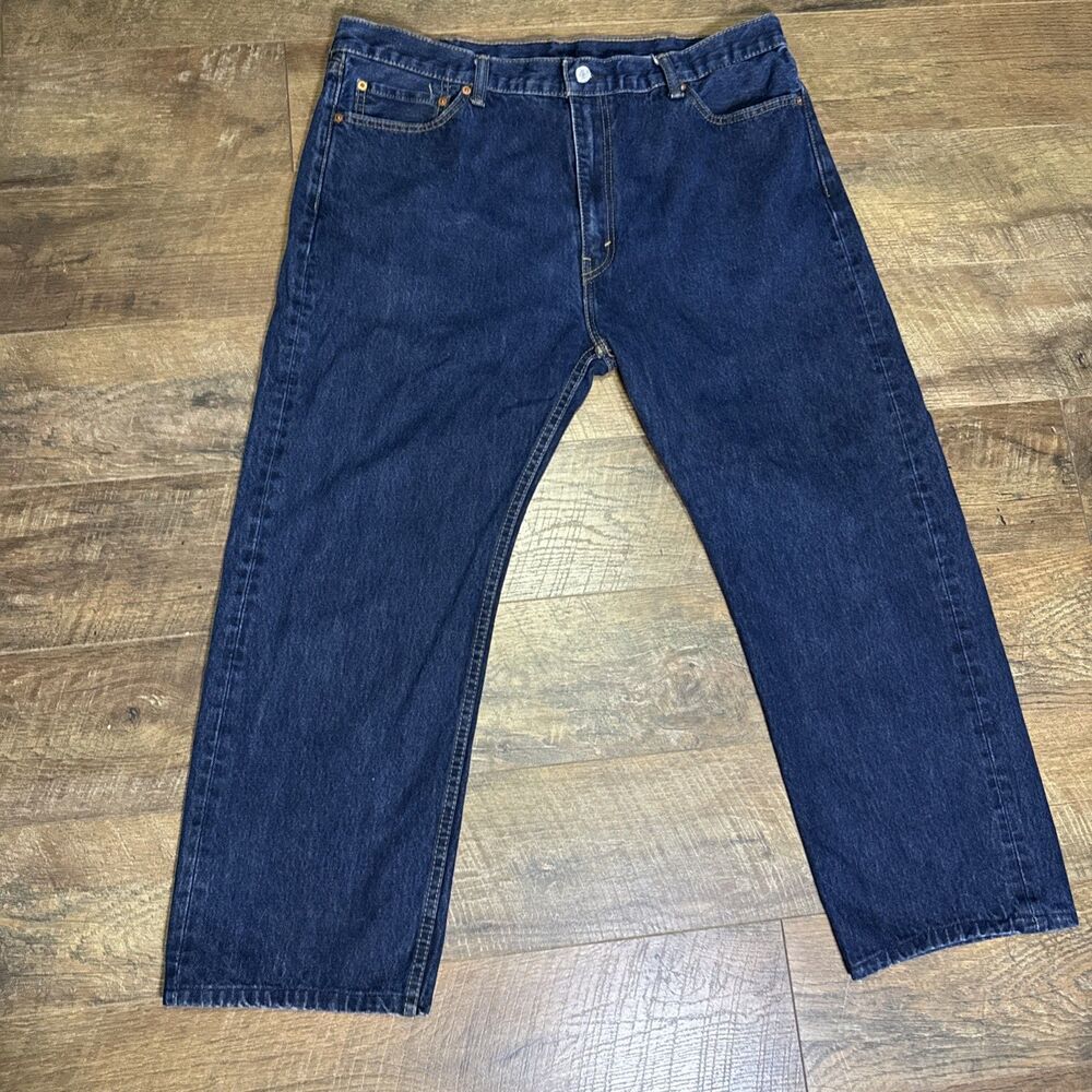Levis 505 Jeans Mens Regular Fit Medium Blue Hemmed Denim Size 42 x 26